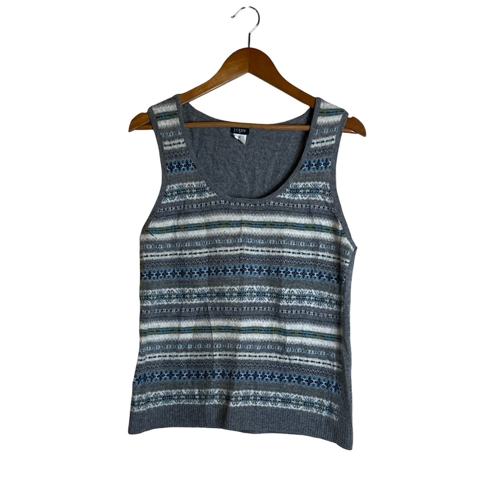 J.Crew Womens‎ XL Gray Lambswool Fair Isle Scoop Neck Sweater Vest RN77388